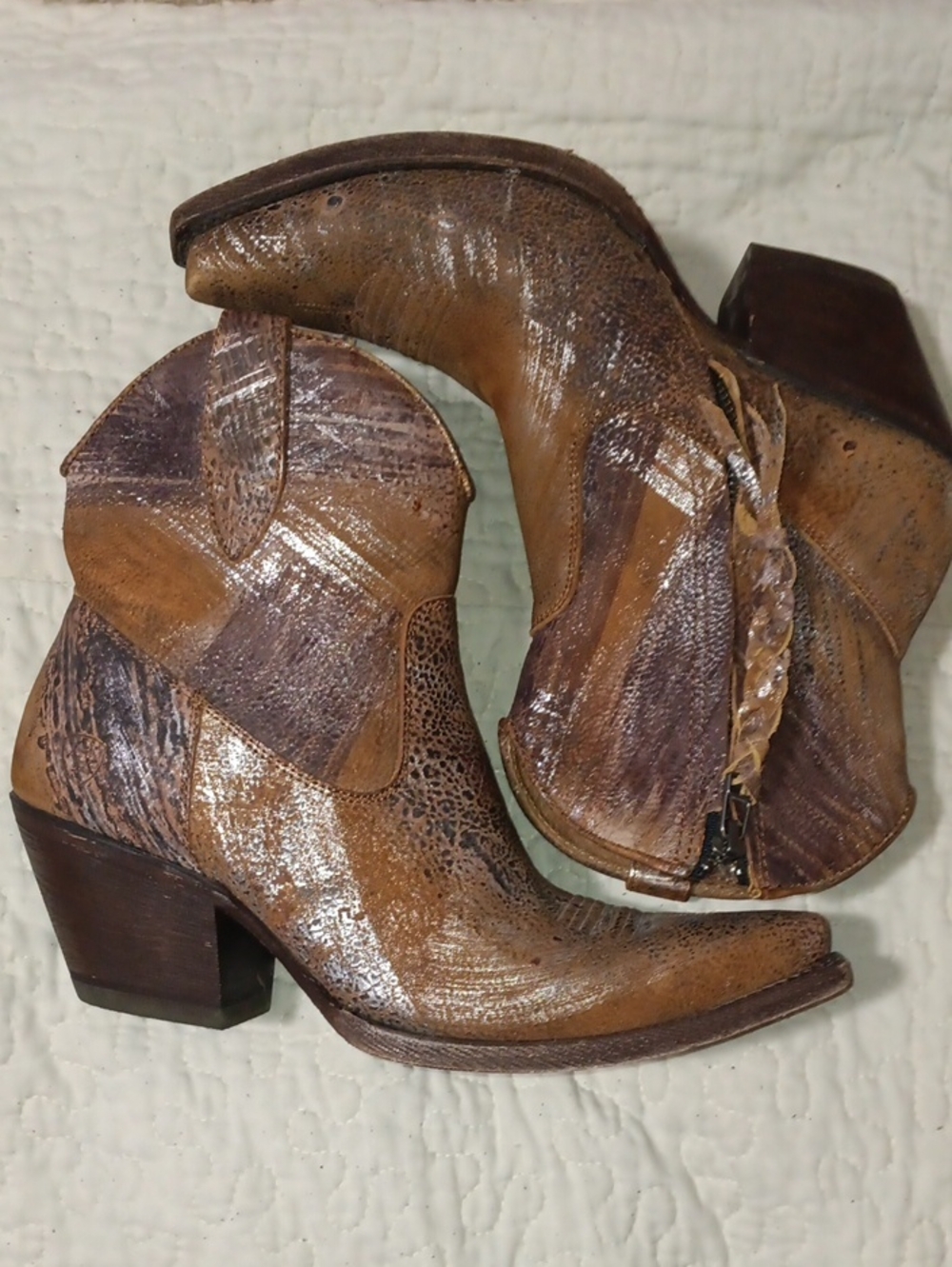 Ariat Patchwork Brown Leather Ankle Booties